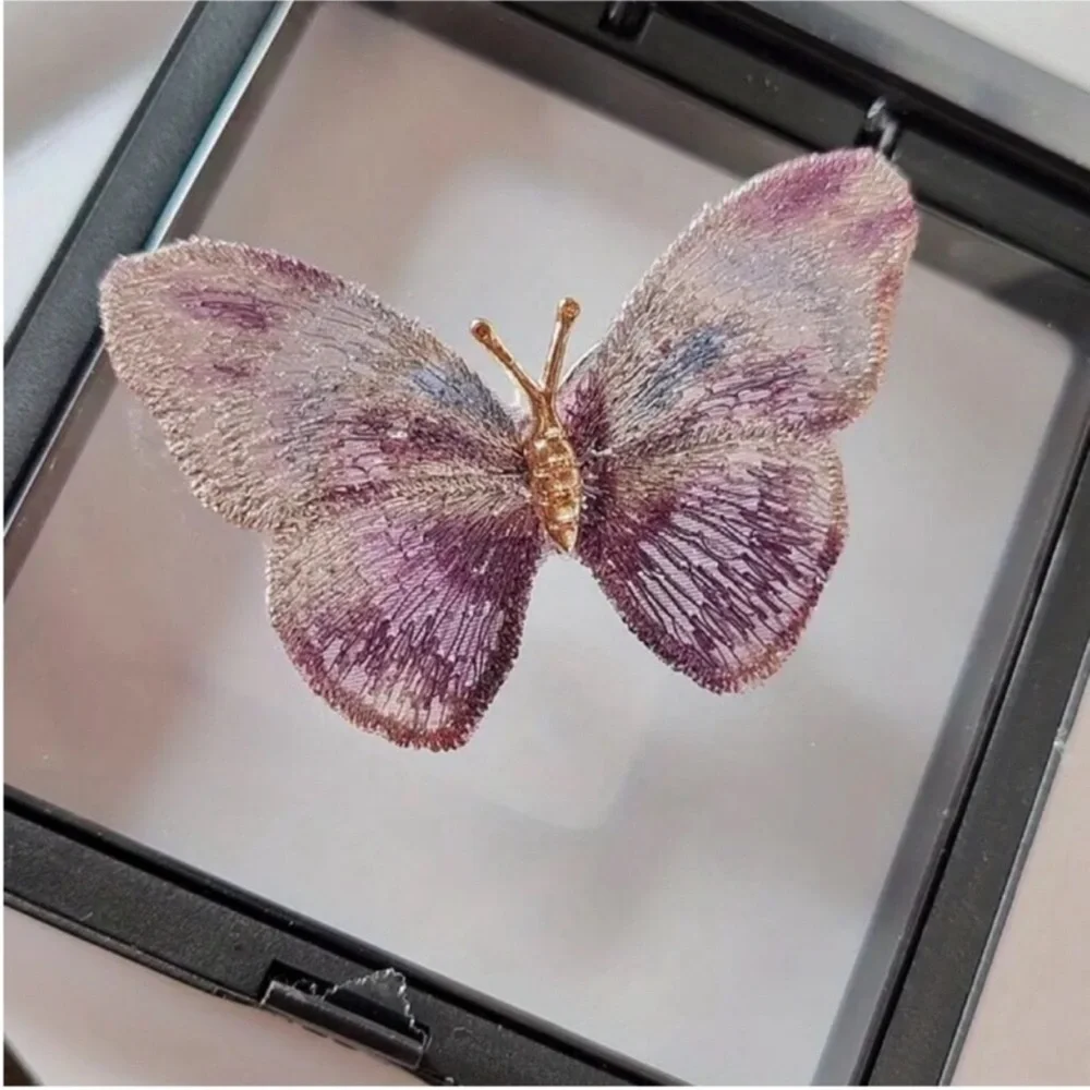 Handmade Embroidered Purple Butterfly Shaped Brooch Sweater Pin Suits Corsage